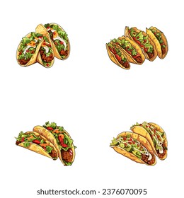 conjunto de alegres tacos bonitos acuarelas ilustraciones para imprimir en ropa de bebé, patrón, pegatina, postales, impresión, tela y libros