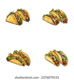 conjunto de alegres tacos bonitos acuarelas ilustraciones para imprimir en ropa de bebé, patrón, pegatina, postales, impresión, tela y libros