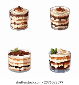 set of happy cute tiramisu watercolor illustrations for printing on baby clothes, pattern, sticker, postcards, print, fabric, and books