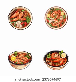 set of happy cute tom yup soup watercolor illustrations for printing on baby clothes, pattern, sticker, postcards, print, fabric, and books