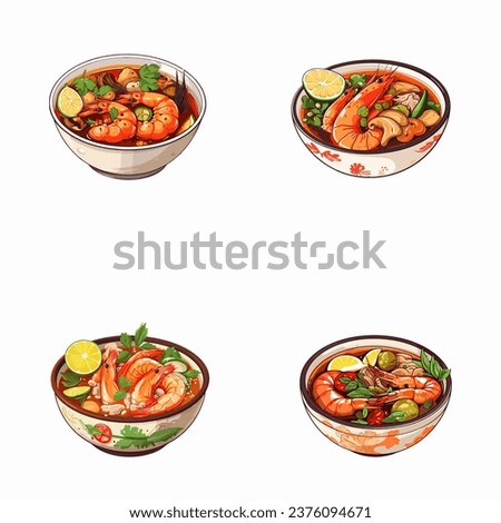 set of happy cute tom yup soup watercolor illustrations for printing on baby clothes, pattern, sticker, postcards, print, fabric, and books