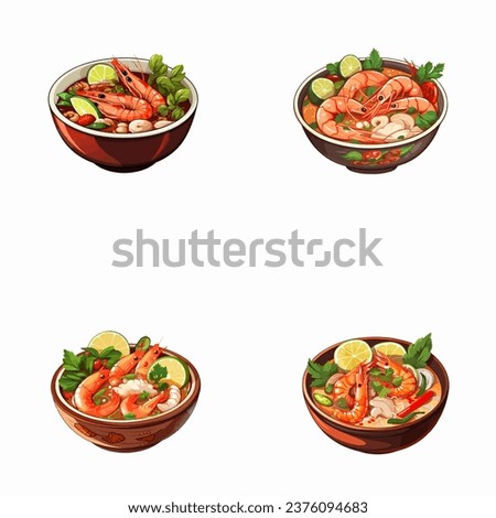 set of happy cute tom yup soup watercolor illustrations for printing on baby clothes, pattern, sticker, postcards, print, fabric, and books