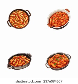 set of happy cute tteakbokki watercolor illustrations for printing on baby clothes, pattern, sticker, postcards, print, fabric, and books