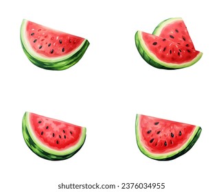 set of happy cute watermelon watercolor illustrations for printing on baby clothes, pattern, sticker, postcards, print, fabric, and books