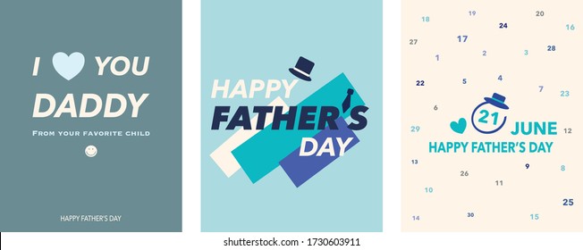 Set of Happy Father’s Day greeting card or can use for poster, banner and sticker. Vector illustration