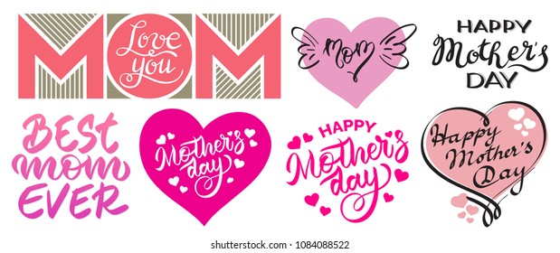 Set of Happy Mother’s Day  prints - lettering, hand-writing, typography, calligraphy. Mother’s day collection of vector graphics for t-shirt print, greeting card, poster, banner, graphic tee.