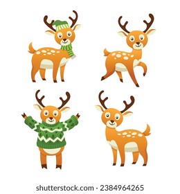 Set of happy Deer Illustration in Flat Design