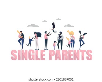 Set of happy diverse ethnicity and race single parents.
