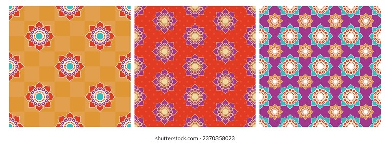 Set of Happy Diwali Seamless Pattern Illustration Design with Light Festival of India Ornament in Cartoon Hand Drawn Template