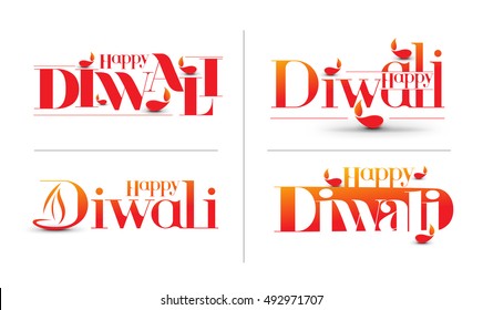 Set of Happy Diwali text Design. Abstract vector illustration.