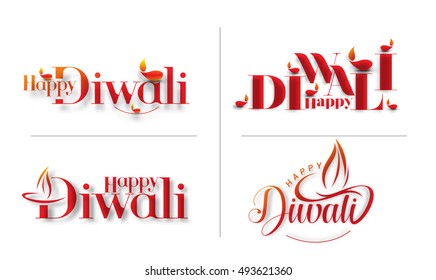 Set of Happy Diwali Text Design Background. Abstract vector illustration.