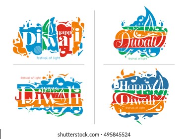 Set of Happy Diwali Text Design Background. Abstract vector illustration.