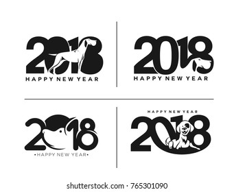 Set of Happy dogs year icon, 2018, celebration, holiday, zodiac, chinese, vector illustration