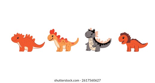 Set of happy dragons in vector style