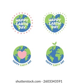 Set of Happy Earth Day icon sticker clipart in simple globe illustration drawing
