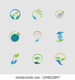 set of happy earth day logo illustration design template