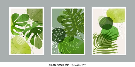 Juego de afiches felices del día de la tierra y hojas salvando el planeta. el día del medio ambiente terrestre sobre el campo de la naturaleza el concepto de conservación forestal arte o abstracto. diseño vectorial.