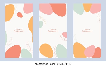 Set of Happy Easter banner, greeting card, poster, holiday cover. Trendy design with eggs. Modern art minimalistist style. 
