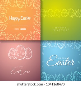 Set of Happy Easter banners. Easter Eggs. Doodle hand draw background. Vector illustration