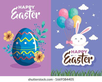 set of happy easter card with decoration vector illustration design