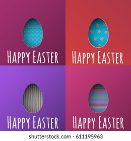 Set of Happy Easter Card with Eggs. Vector illustration