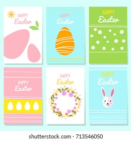Set of Happy Easter cards with Easter bunny; eggs and flowers. Vector illustration.