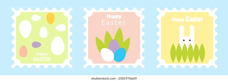 Set of Happy Easter cards in modern minimalistic style with geometric shapes, eggs. Abstract template for poster, branding, advertising, postcard, prints, banner.