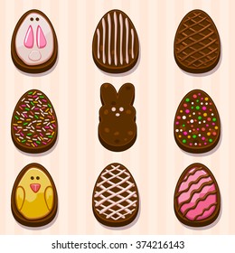 Set Happy easter Choclate cookies vector