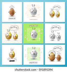 Set of Happy Easter Day greeting card with colored eggs and flowers.
Hand Drawn and Handwritten Design Elements. Vector illustration
Lettering Design.