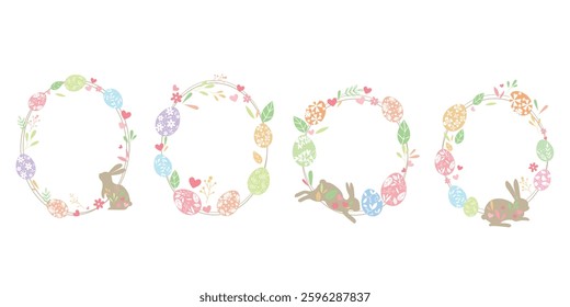 Set of Happy easter decoration wreath. Easter eggs, leaves decoration wreath for Happy easter event and design. Vector illustration.