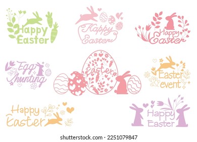 Set of Happy easter decorative Calligraphy. Easter elements decoration lettering collection. Happy easter lettering for greeting card, tag, logo and graphic design. Vector illustration. 