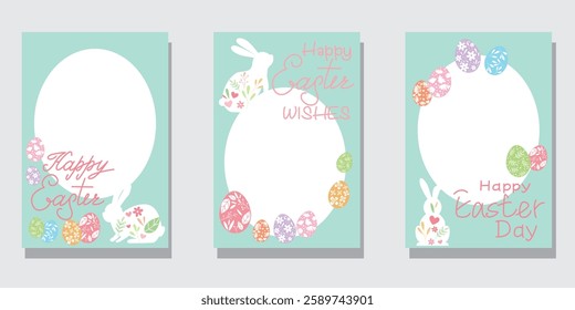 Set of Happy easter decorative template. Easter egg and natural elements decoration leaflet collection. Vector illustration.