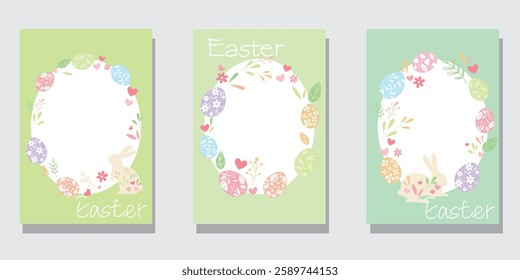 Set of Happy easter decorative template. Easter egg and natural elements decoration leaflet collection. Vector illustration.