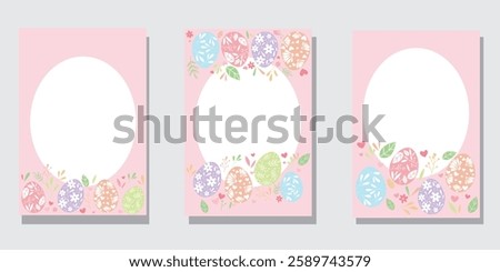 Set of Happy easter decorative template. Easter egg and natural elements decoration leaflet collection. Vector illustration.