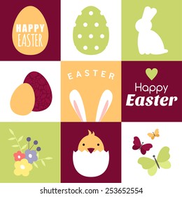 Set of happy easter design elements and illustrations