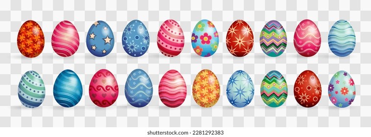 Set of Happy Easter eggs. Cute Easter egg. Vector Illustration isolated on png background. Spring holiday concept.