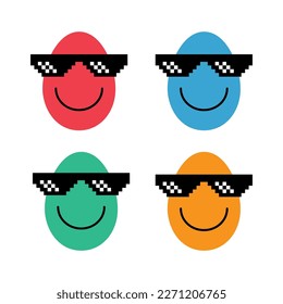 Set of happy easter eggs with sun glass, april celebration holiday, greeting gift vector illustration .