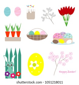 Set of happy Easter elements vector isolated objects. Easter icons
