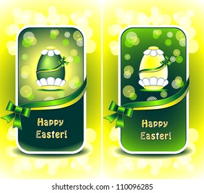 Set Happy Easter in green color with flowers ribbons and bows