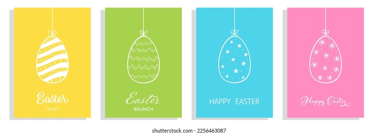 Juego de tarjetas de felicitación de Pascua Feliz, invitación, afiche o banner.	