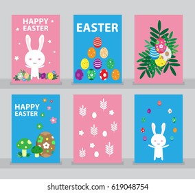 Set of Happy Easter. Greeting, Invitation card, vector illustration. 