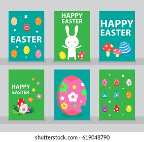 Set of Happy Easter. Greeting, Invitation card, vector illustration. 