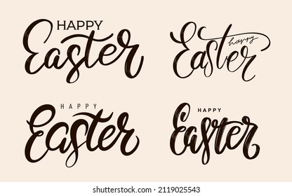 Set of Happy Easter Hand drawn calligraphy and brush pen lettering. design for holiday greeting card and invitation of the happy Easter day. Black typography design set isolated on white background.