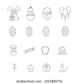 Set of Happy easter icons on the white background