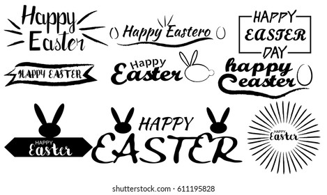 Set Happy Easter lettering card. Vector illustration