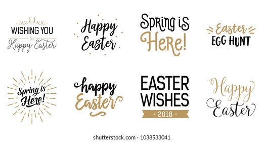 Set of Happy Easter letterings. Eater holiday. Handwritten text, calligraphy. Can be used for greeting cards, posters, leaflets and brochure