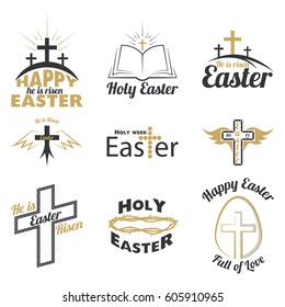 Set Happy Easter logo vector illustration