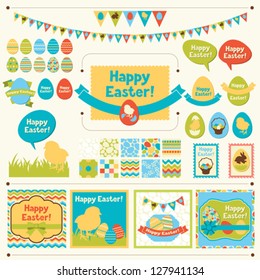 Set of Happy Easter ornaments and decorative elements.