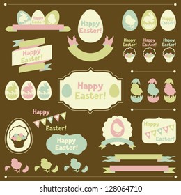 Set of Happy Easter ornaments and decorative elements.