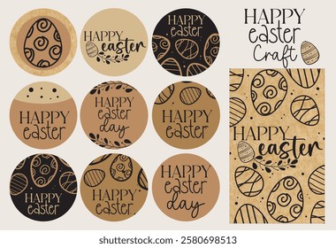 Set happy easter sticker tags card craft ornamental vector postal